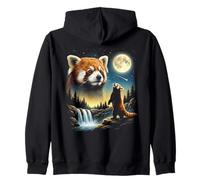Red Panda Howling to The Moon Meme Funny 90's Red Panda Zip Hoodie