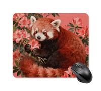Red Panda in Azalea Mouse Pad Cute Square Mouse Mat Leather Non-Slip Rubber Base Mousepad Waterproof Computer Mouses Pad for Laptop Wireless Mouses Keyboard Home Office 25 * 30cm