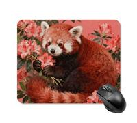 Red Panda in Azalea Mouse Pad Cute Square Mouse Mat Leather Non-Slip Rubber Base Mousepad Waterproof Computer Mouses Pad for Laptop Wireless Mouses Keyboard Home Office 20 * 25cm