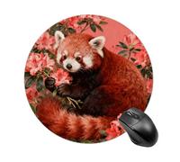Red Panda in Azalea Mouse Pad Round Mouse Mat Leather Non-Slip Rubber Base Mousepad Waterproof Computer Mouses Pad for Laptop Wireless Mouses Keyboard Home Office