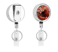 Red Panda in Azalea Retractable Work Badge Holder Keychain Badge Reel 24.4" Cord & 360° Swivel Alligator Clip Heavy Duty Id Name Tag Holder for Nurses Doctors Teachers Office Workers