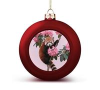 Red Panda in Azaleas Christmas Ball Ornaments - Xmas Tree Hanging Ornament 2.4 Inch Red Shatterproof Xmas Balls for Holiday Wedding Fireplace Home Party Decorations