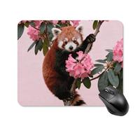 Red Panda in Azaleas Mouse Pad Cute Square Mouse Mat Leather Non-Slip Rubber Base Mousepad Waterproof Computer Mouses Pad for Laptop Wireless Mouses Keyboard Home Office 20 * 25cm