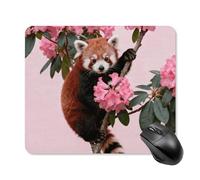 Red Panda in Azaleas Mouse Pad Cute Square Mouse Mat Leather Non-Slip Rubber Base Mousepad Waterproof Computer Mouses Pad for Laptop Wireless Mouses Keyboard Home Office 25 * 30cm