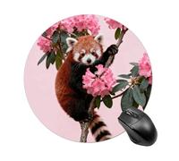 Red Panda in Azaleas Mouse Pad Round Mouse Mat Leather Non-Slip Rubber Base Mousepad Waterproof Computer Mouses Pad for Laptop Wireless Mouses Keyboard Home Office