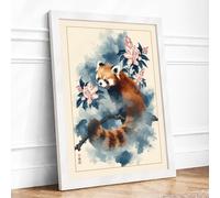 Red Panda in Bloom Botanical Framed Wall Art Print A3 (42×29.7cm) White, Wall Decor for Living Room, Bedroom, Office & Home, Ready to Hang, Art Gift