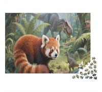 Red Panda in Jungle 1000 Pcs 3-Layer Cardboard Dinosaur Adventure Scene Classic Puzzle, Ultra Hard for Adults, Stress Relief, Wall Decor & Family Game Night Gift 38x26cm/1000pcs