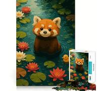 Red Panda in Lily Pond Jigsaw Puzzles for Adults1000 Piece Mind Game Toy Anxiety Relief Neat Cut Art Collectible (38x52cm)