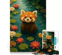 Red Panda in Lily Pond Jigsaw Puzzles for Teenagers 1000 Piece Boost Memory Serene Time Premium Cut Birthday Gift (50x75cm)
