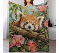 Red Panda in Pink Blossoms Throw Blanket Cosy Lightweight Blanket