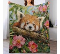 Red Panda in Pink Blossoms Throw Blanket Fleece TV Bed Blanket