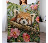 Red Panda in Pink Blossoms Throw Blanket Soft Fleece Living Room