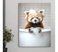 Red Panda In The Bathtub, Funny Bathroom Wall Art, Cute Red Panda Taking A Bath, Laundry Room Bathroom Decor(20x30cm/Inner frame)