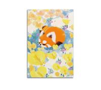 Red Panda in Yellow Flowers Wall Art, Cheerful Decor, Home Poster Artistic Wall Mural Modern Hanging Decor Poster12x18inch(30x45cm)