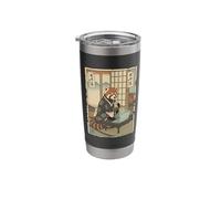 Red Panda IT Guy Laptop Lifestyle w Boba Tea Ukiyo-e Stainless Steel Insulated Tumbler
