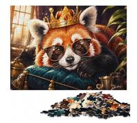 Red Panda King with Glasses Wooden Puzzle for Adults, 500 Pieces | Image-area sorting - a practical indoor pastime at your own pace.