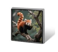Red Panda Lapel Pin, Metal Square Lapel Pins, Fashion Badge for Shirts, Jackets, Hats