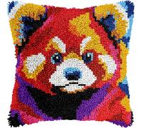 Red Panda Latch Hook Pillow Kits Pillow Cover Latch Hook Crafts Crochet Knitted Hooking Pillowcase Cushion Crafts Embroidery Latch Hooking Kits Material Set 17x17 inch(165)