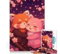 Red Panda Love in Cherry Blossoms 1000 Piece Jigsaw Puzzles for Adults Teenagers Recall Build Slow Enjoy Exact Cut Art Collectible (50x75cm)