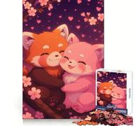 Red Panda Love in Cherry Blossoms 1000 Piece Jigsaw Puzzles for Adults Teenagers Recall Build Slow Enjoy Exact Cut Art Collectible (50x75cm)