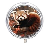 Red Panda Medicine Pill Case, 3 Compartment Round Pill Box, Portable Decorative Medicine Organizer for Pocket Or Purse Vitamin Organize