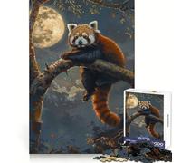 Red Panda Moon Tree Night Jigsaw Puzzles 1000 Pieces for Adults Memory Gain Anxiety Relief Design Assembly Artistic Gift (38x26cm)