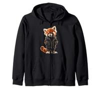 Red Panda Motif Art Animal Lover Men Women Graphic Forest Zip Hoodie