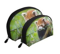 red Panda on Tree Branch Portable Shell Cosmetic Bag Set - Travel Makeup Organiser with Zipper & Inner Compartments