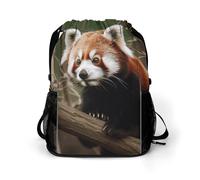 Red Panda on Tree Branch Sports Drawstring Backpack,Packsack with Shoe Compartment And Wet Proof Pocket for Youth