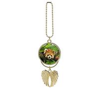 Red Panda On Tree In Green Forest Custom Car Pendant, Exquisite Angel Wings Car Pendant, Zinc Alloy Car Pendant Chains for Men Women Gift Car Accessories Golden