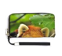 Red Panda On Tree In Green Forest Long Clutch Wallet, Long Handbag with Removable Wristlet Strap, PU Leather Zip Purse, Credit Pass Case Card-Holder for Men Women
