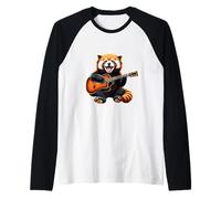 Red Panda Playing Guitar Design Funny Red Panda Raglan Baseball Tee