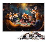 Red Panda Playing Poker Adult Jigsaw Puzzles 1000 Pieces Challenging Puzzles for Mother'S Day, Birthdays, Christmas 50x75CM/19.68x29.52inch