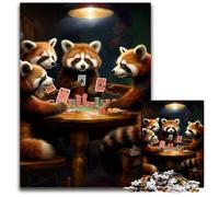 Red Panda Playing Poker Adult Jigsaw Puzzles 1000 Pieces Puzzles for Adults Perfect for Halloween, Christmas, Birthday Gift 50x75CM/19.68x29.52inch