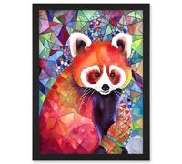 Red Panda Polygon Pattern Folk Art Artwork Framed Wall Art Print A4 Artery8 Black One Size