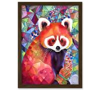 Red Panda Polygon Pattern Folk Art Artwork Framed Wall Art Print A4 Artery8 Brown One Size