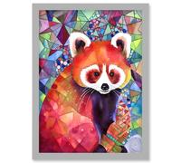 Red Panda Polygon Pattern Folk Art Artwork Framed Wall Art Print A4 Artery8 Light Grey One Size