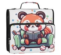 Red Panda Reading A Book on The Sofa 3 Ring Zipper Binder with Handle Shoulder Strap, 500 Sheet Capacity Multi-Pocket Storage Organizer Bag for School Office