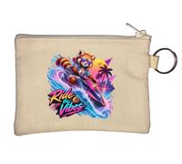 Red Panda Riding Jet Ski At Sunset Key Chain Coin Purse Beige