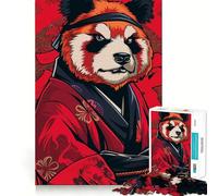 Red Panda Samurai Jigsaw Puzzle for Adults 1000 Pieces Memory Boost Group Play Pattern Assembly Xmas Surprise (38x52cm)