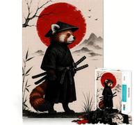 Red Panda Samurai with Red Sun Jigsaw Puzzle 1000 Piece for Adults Mind Game Toy Peaceful Fun Neat Cut Art Collection Piece (50x75cm)