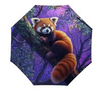 Red Panda Sitting on Tree Travel Umbrella Windproof Automatic Umbrellas 3 Folding Compact Umbrellas for Rain And Sun