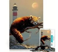 Red Panda Sleeping by Lighthouse Jigsaw Puzzles for Adults 1000 Piece Logic Toy Stress Release Precision Cut Festival Gift (38x52cm)