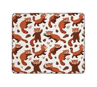 Red Panda Small Mouse Pad, Playful Fanciful Pine Cone Berry Fall Brown Square Rubber Smooth Stitched Edge Cloth Mousepad Desk Accessories for Gaming Computer Laptop Square 8x10 Inch