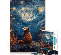 Red Panda Starry Night 1000 Pieces Jigsaws Adults Puzzles Gifts Mind Challenge Toy Easy Leisure Precise Cut (50x75cm)