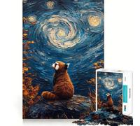 Red Panda Starry Night Jigsaw Puzzles 1000 Pieces for Teenagers Raise Memory Easy Leisure Clean Edge Xmas Surprise (38x26cm)