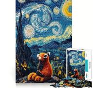 Red Panda Starry Night Landscape 1000 Piece Jigsaw Puzzles for Adults Jigsaw Mind Play Home Pastime Clean Edge Lovely Present (38x26cm)