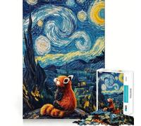 Red Panda Starry Night Landscape Jigsaw Puzzles for Teenagers 1000 Pieces Recall Boost Gentle Relax Smooth Cut Stylish Gift (38x52cm)