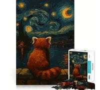 Red Panda Starry Night Painting 1000 Piece Jigsaw Puzzles for Teenagers Jigsaw Clear Logic Toy Peaceful Time Perfect Cut Santa Wish List (38x26cm)