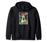 Red Panda Taken by UFO Vintage Japanese Ukiyo e Art Zip Hoodie